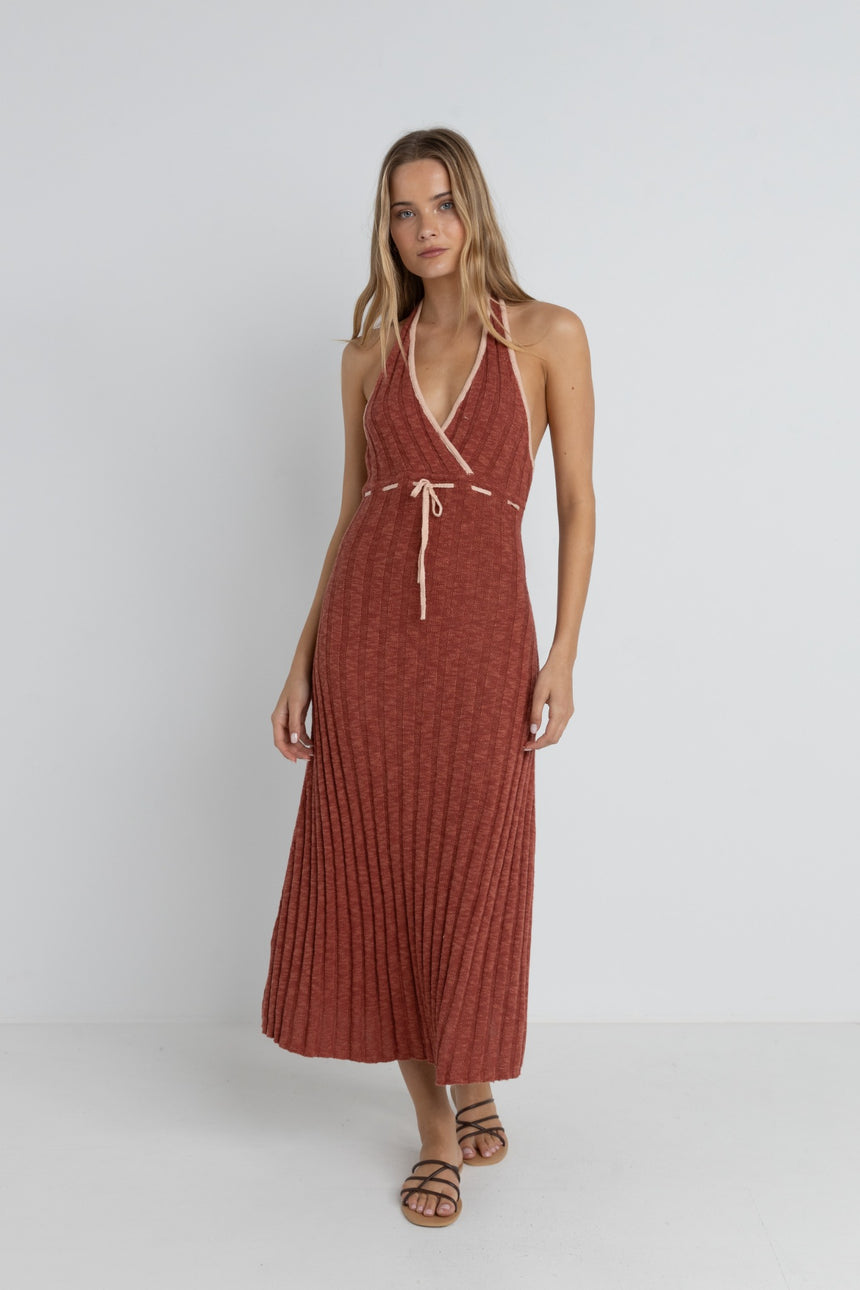 Empire Halter Knit - Robe Mi-Longue Femme