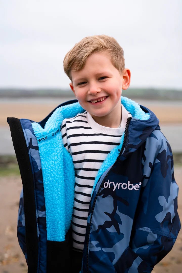Advance Kids Changerobes - Poncho Impermeable Zippé Enfant Bleu CamoPonchosDryrobe