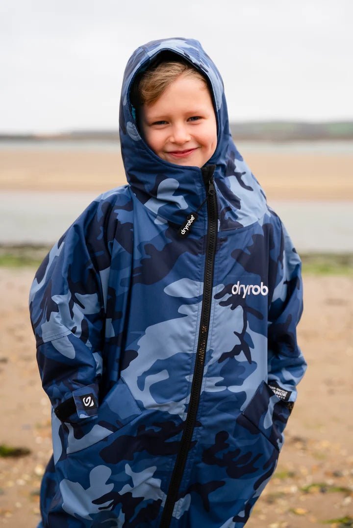 Advance Kids Changerobes - Poncho Impermeable Zippé Enfant Bleu CamoPonchosDryrobe