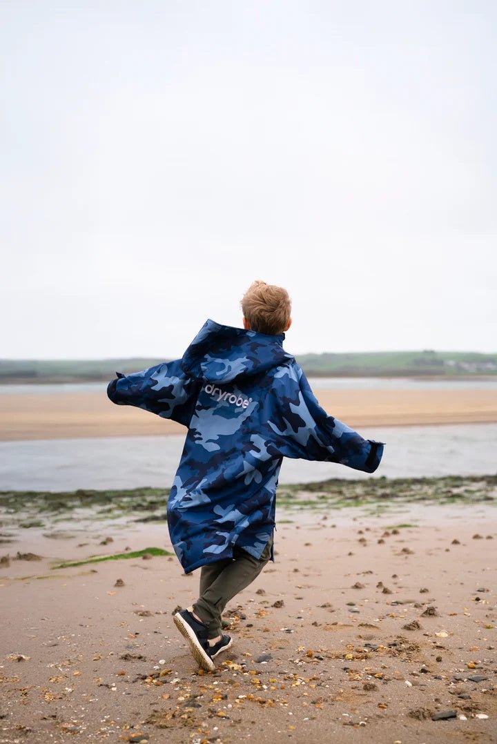Advance Kids Changerobes - Poncho Impermeable Zippé Enfant Bleu CamoPonchosDryrobe