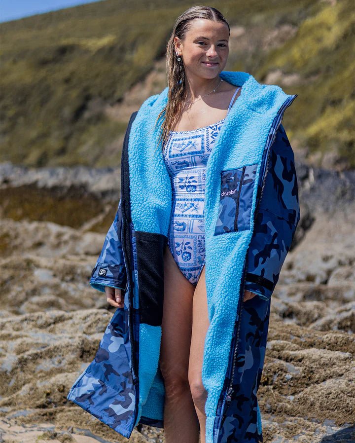 Advance - Poncho Impermeable Zippé Adulte Manches Longues Bleu CamoPonchosDryrobe