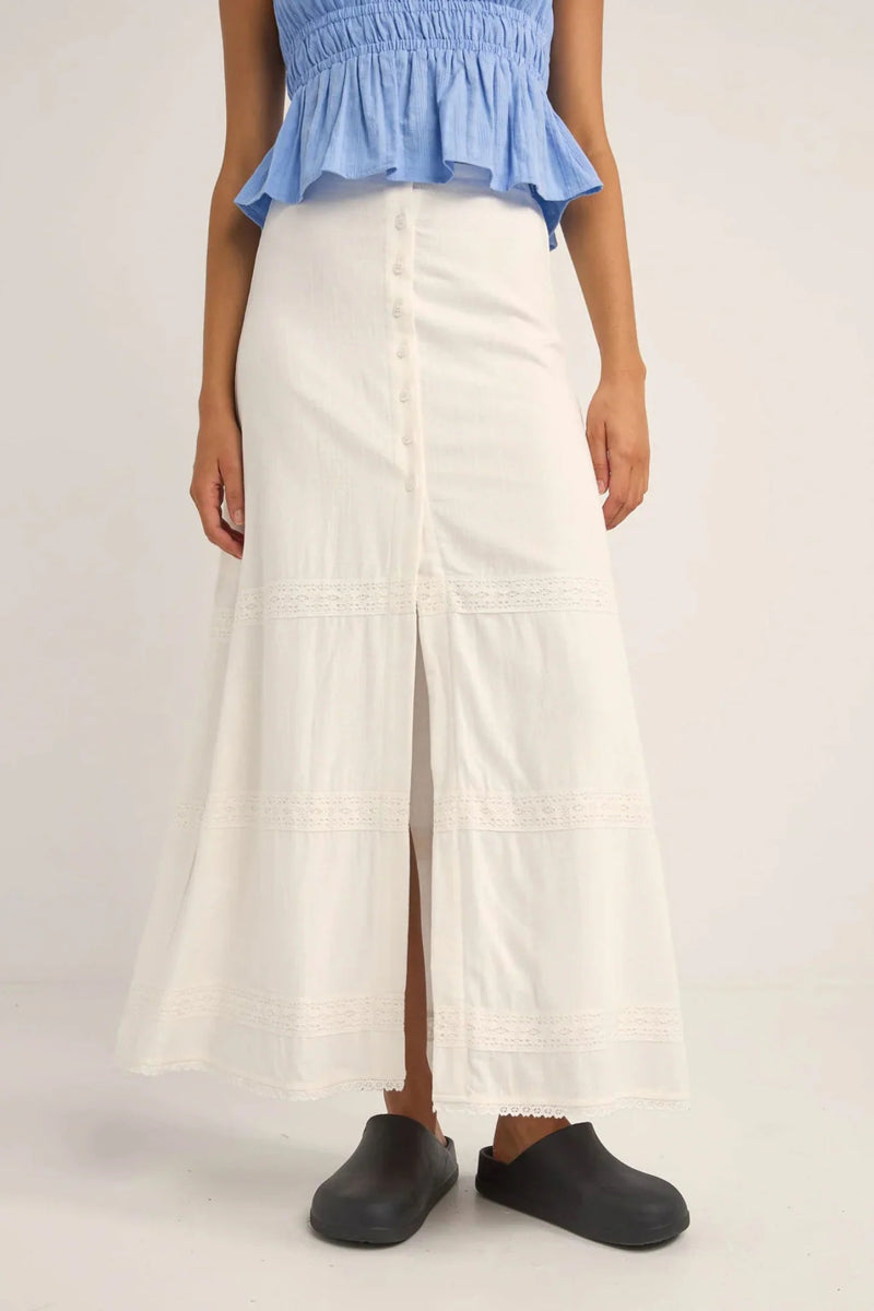 Pearl Button Front Maxi Skirt Femme#SkirtRhythm