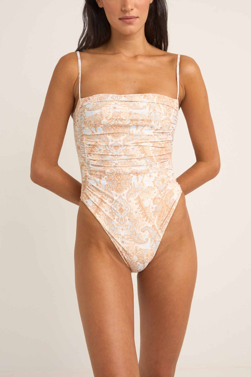Jean Paisley geraffter einteiliger Badeanzug für Damen
