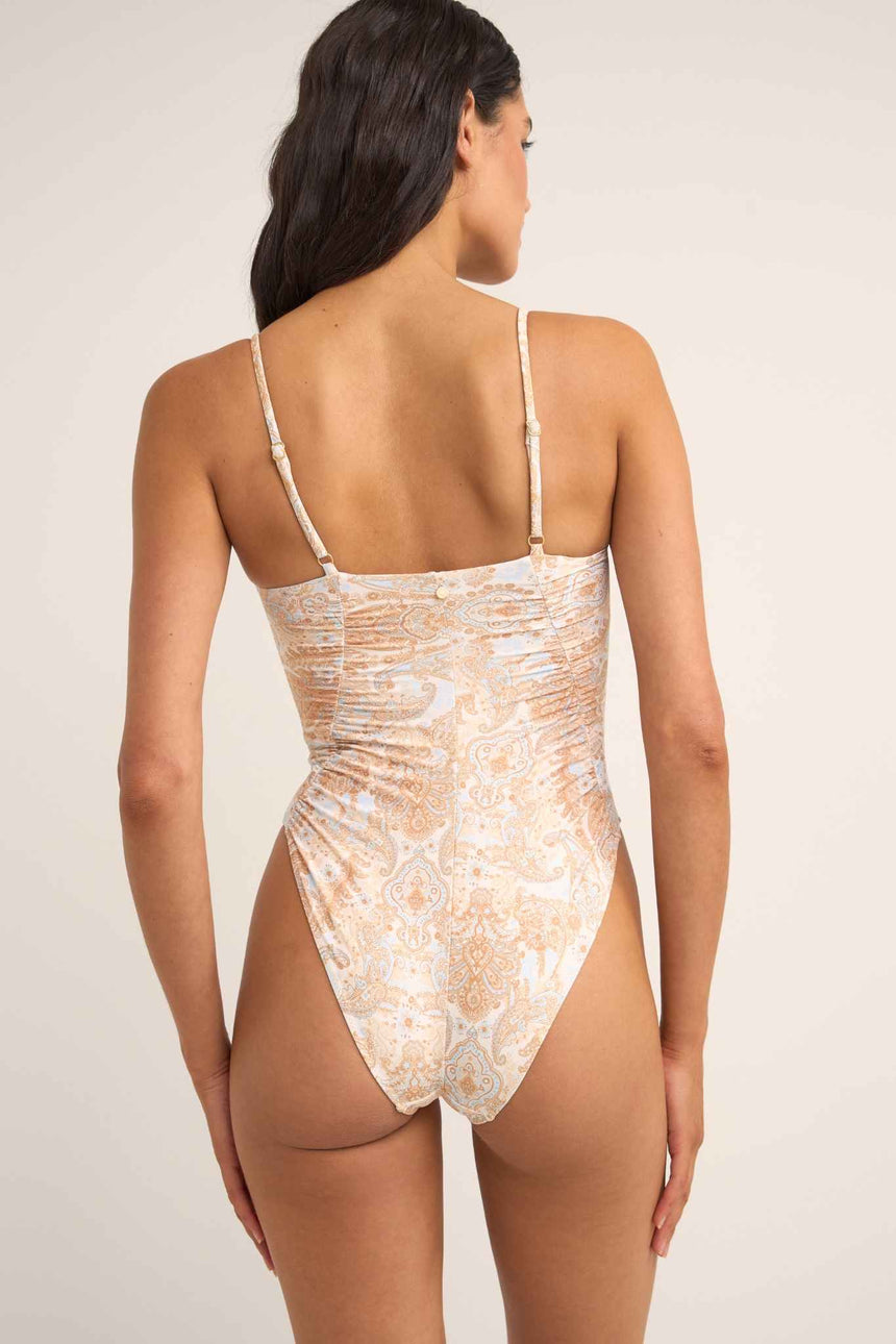 Jean Paisley geraffter einteiliger Badeanzug für Damen