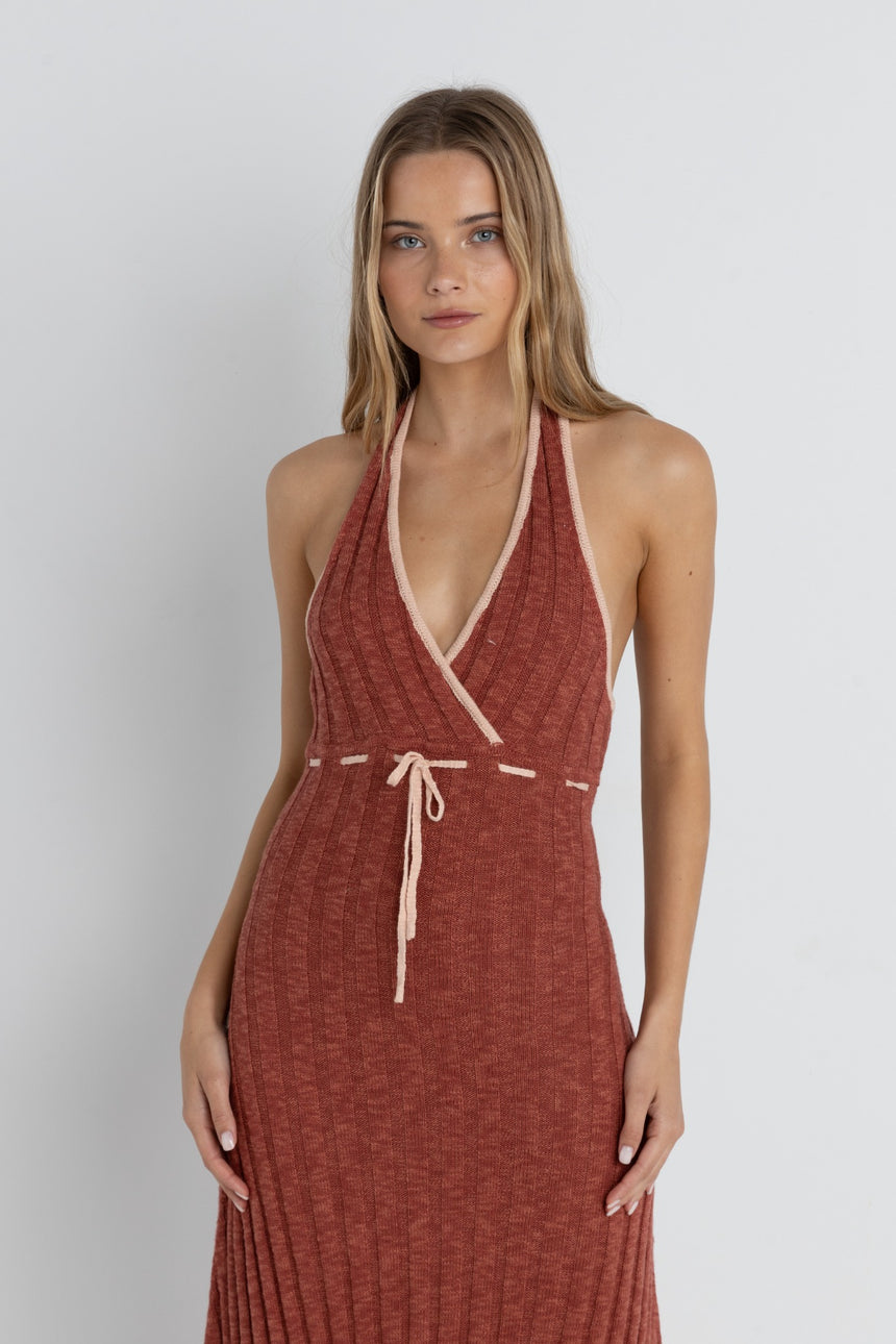 Empire Halter Knit - Robe Mi-Longue Femme