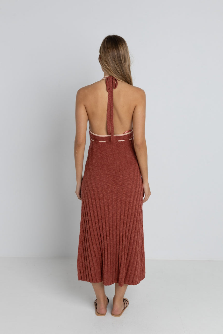 Empire Halter Knit - Robe Mi-Longue Femme
