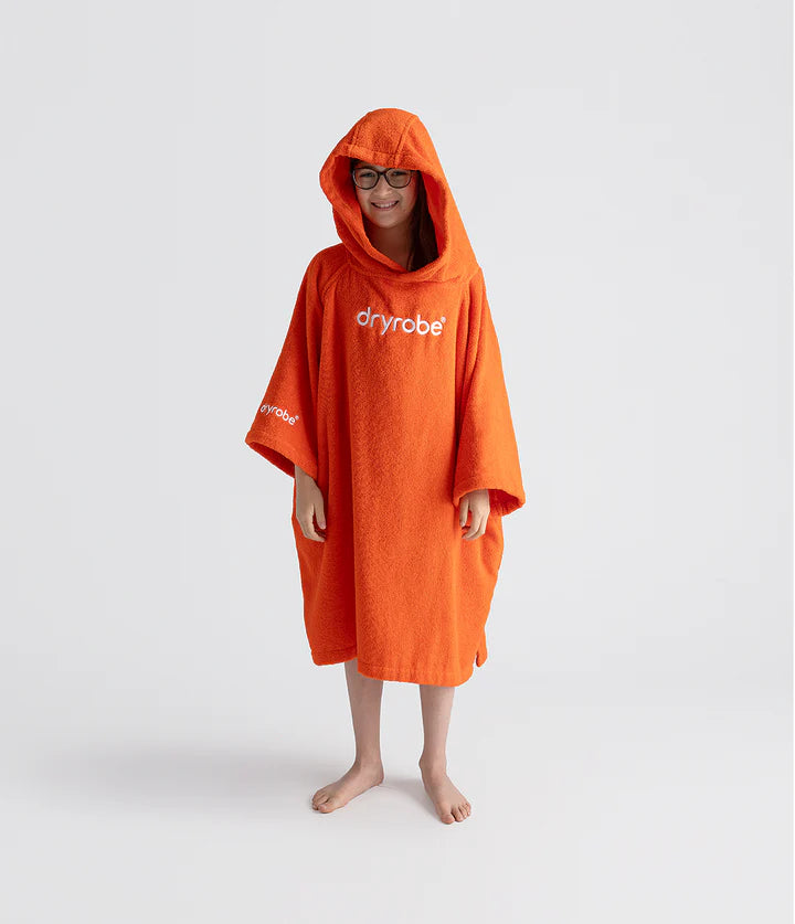 Bata de Toalla Orgánica - Poncho de Algodón Orgánico para Niños Naranja