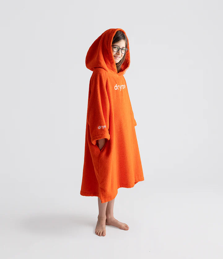 Bata de Toalla Orgánica - Poncho de Algodón Orgánico para Niños Naranja