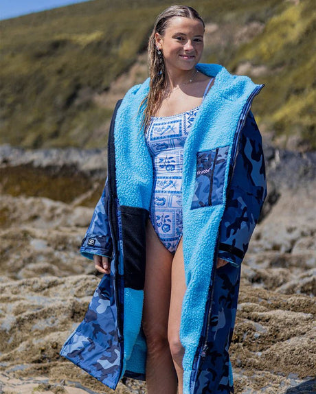 Advance - Poncho Impermeable Zippé Adulte Manches Longues Bleu CamoPonchosDryrobe