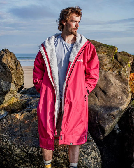 Advance - Poncho Impermeable Zippé Adulte Manches Longues Rose / GrisPonchosDryrobe