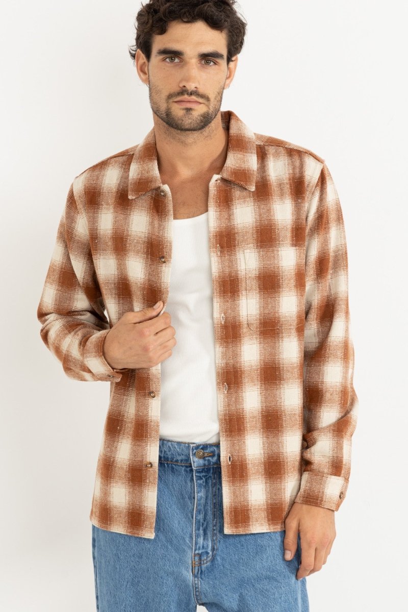 Chemise Ron Bass Homme - Taille L - Marron/Coton Ondulé - Manches Longues - Style Western Chevaux