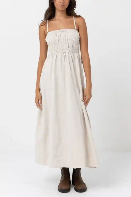 Classic Shirred Midi Robe Femme#DressRhythm