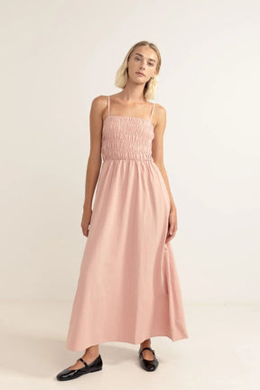 Classic Shirred Midi Robe Femme#DressRhythm