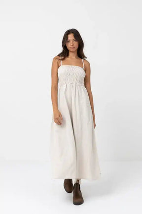 Classic Shirred Midi Robe Femme#DressRhythm