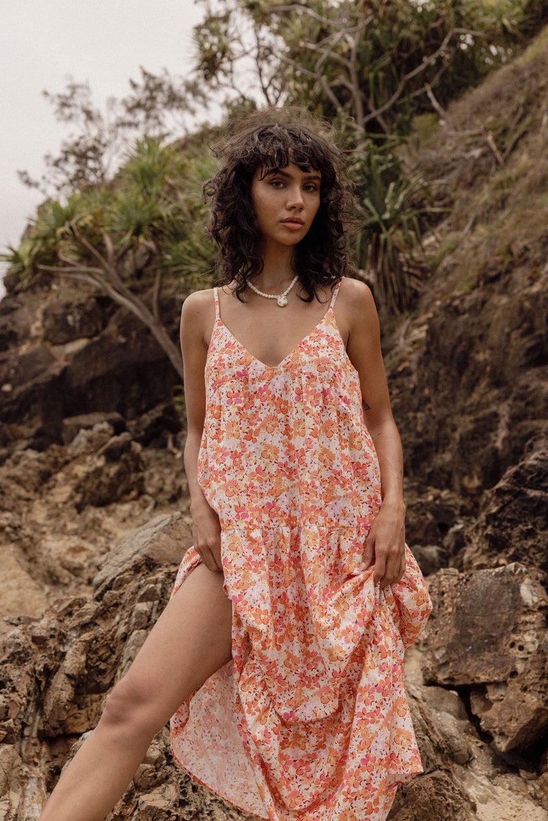 Rosa Floral Tiered - Robe Mi - Longue FemmeDressRhythm