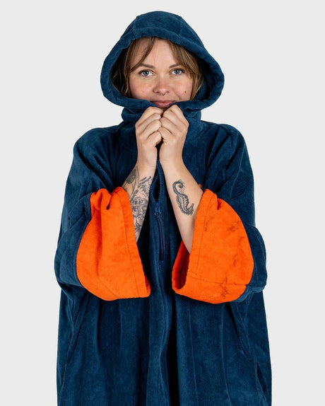 Towel Robe - Poncho Zippé Coton Organic Adulte BleuPonchosDryrobe
