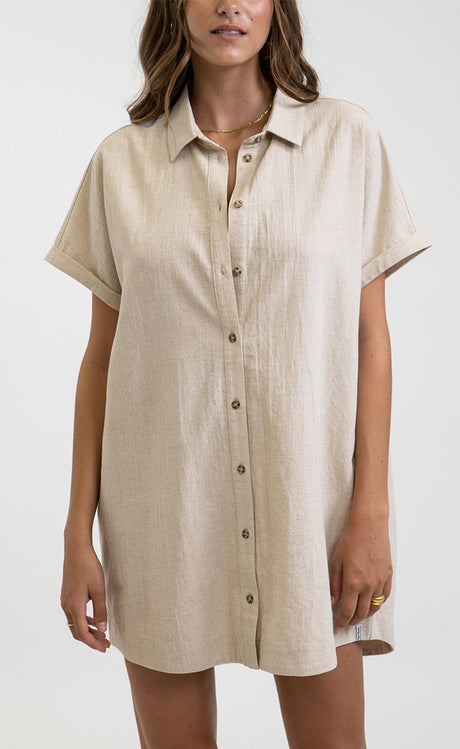 Rhythm Classic Linen Shirt Dress SAND