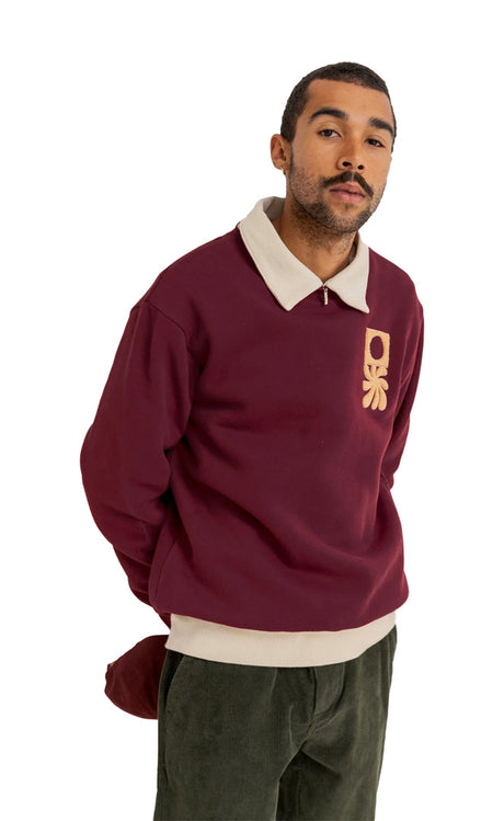 Rhythm Embroidered Fleece Crew Mulberry Sweat Homme MULBERRY