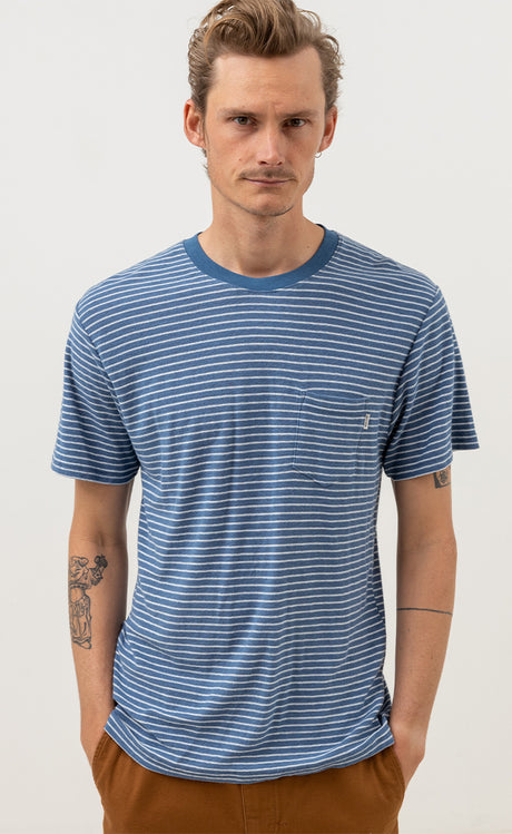Rhythm Linen Stripe Slate Tshirt Man Short Sleeve SLATE